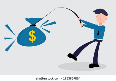 Illustration vector graphic cartoon character of businessman fishing a money