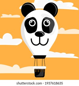 Illustration vector graphic cartoon character of panda patterned air balloon. Suitable for the design of children's hot air balloon toys