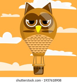 Ilustración vectorial caricatura gráfica del globo de aire con estampado de búho. Adecuado para el diseño de juguetes de globo aerostático para niños
