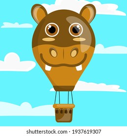 Illustration vector graphic cartoon character of hippopotamus patterned air balloon. Suitable for the design of children's hot air balloon toys