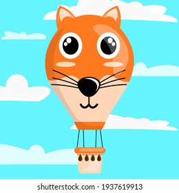 Illustration vector graphic cartoon character of fox patterned air balloon. Suitable for the design of children's hot air balloon toys