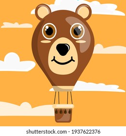 Illustration vector graphic cartoon character of bear patterned air balloon. Suitable for the design of children's hot air balloon toys