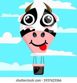Illustration vector graphic cartoon character of cow patterned air balloon. Suitable for the design of children's hot air balloon toys