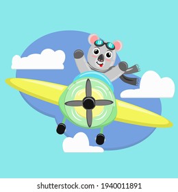 Illustration vector graphic cartoon character of cute koala pilot flight with plane. Childish cartoon design suitable for product design of children's books, children shirts, dress, greeting cards etc