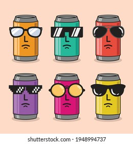 Illustration vector graphic cartoon character of beverage cans, wears glasses and looks like a commander. can use for game content