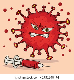 Illustration vector graphic cartoon character of viruses that stare vaccine injections. the virus is afraid of vaccines. Good to use for medical and health care content.
