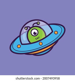 Illustration vector graphic cartoon character of cute alien UFO or Alien.