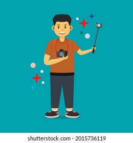 illustration vector graphic of cartoon character photographer. suitable for mascot, logo, sticker, etc.