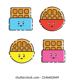 Illustration vector graphic cartoon character of cute waffles. Suitable for children product and culinary content. You can use it as a logo or sticker.