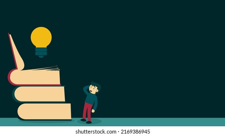 Ilustración vectorial caricatura gráfica del hombre de negocios encuentra inspiración de los libros. Idóneo para describir la inspiración, la creatividad, el conocimiento, la educación, etc.