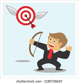 Illustration vector graphic cartoon character of flat businessman shot a target. Suitable for business content.