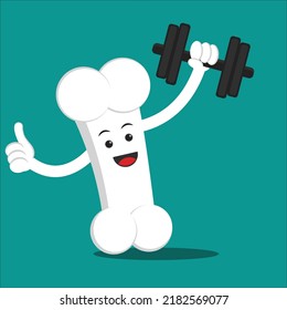 illustration vector graphic cartoon character strong bone holding dumbell