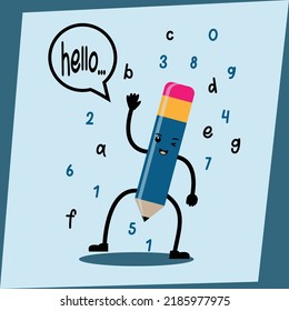 Illustration Vector Graphic Cartoon Character of Smart Pencils saying Hello