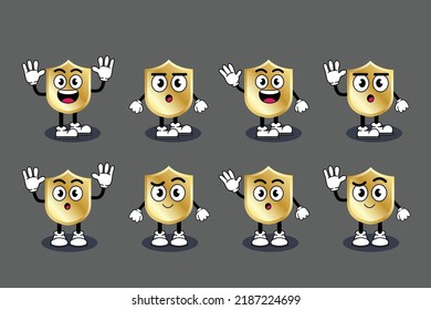 Illustration vector graphic cartoon character of Cute mascot gold shield with pose. Suitable for children book illustration and element design.