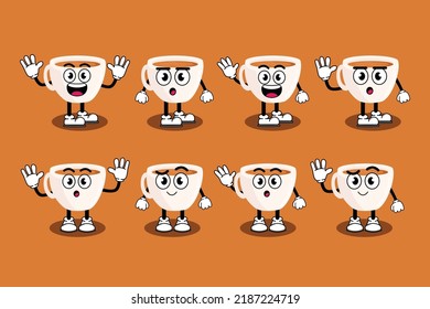 Ilustración vectorial personaje gráfico de dibujos animados de Cute mascot taza café con pose. Ilustración de libros para niños y diseño de elementos.