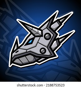 Illustration vector graphic cartoon character of robotic triceratops in Esport logo style.