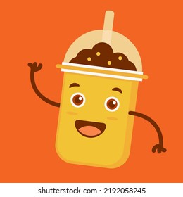 Illustration vector graphic cartoon character of Boba Milk Shake with Ice and Bubble. Suitable for food and drink content. 