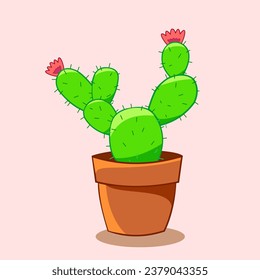 Illustration Vector Graphic Cartoon Character of cactus. cactus illustration has thorns and green color. cactus illustration good for print sticker, icon, mascot logo