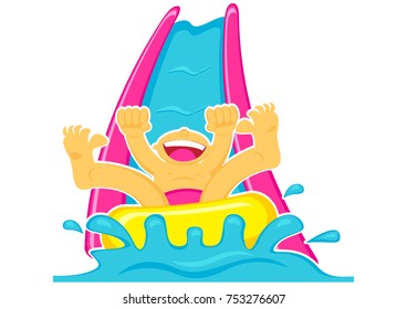 Illustration Vector Graphic Cartoon Character of Boy Sliding on Water Boom