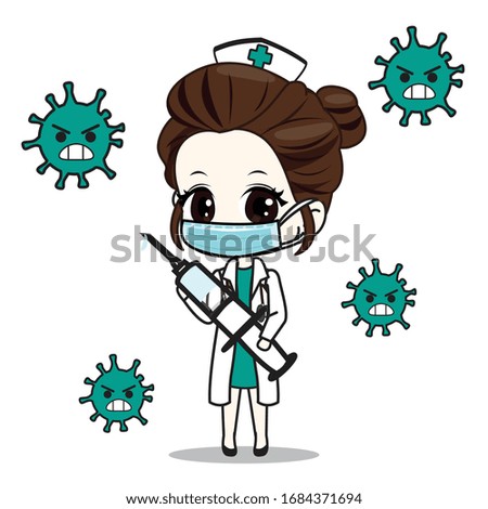 Illustration vector graphic cartoon character of woman doctor fight covid-19 corona virus. cure corona virus. people fight virus concept