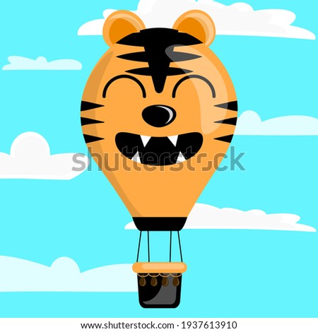 Illustration vector graphic cartoon character of tiger patterned air balloon. Suitable for the design of children's hot air balloon toys