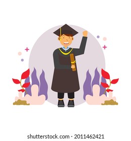 Illustration vector graphic of a cartoon character's graduation with flat design style. Suitable for sticker characters, clipart, drawing books, and all digital printing media.