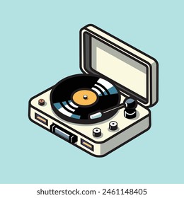 Vector de ilustración Caricatura gráfica de un clásico tocadiscos de vinilo, evocando nostalgia y armonía musical