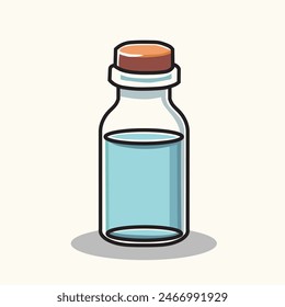 Ilustración Vector Caricatura gráfica de una botella de vidrio transparente llena de líquido