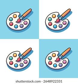 Illustration Vetor Graphic Cartoon de uma paleta de cores e pincel, capturando a essência da expressão artística