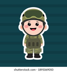 Illustration vector graphic of Cartoon Cute Chibi Army. Perfect for children book cover, children book illustrations, Military events, National Day, Mascot, etc.