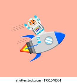 Illustration vector graphic cartoon of cute fox astronaut riding the spaceship. Childish cartoon design suitable for product design of children's books, t-shirt, greeting cards etc