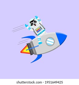 Illustration vector graphic cartoon of cute raccoon astronaut riding the spaceship. Childish cartoon design suitable for product design of children's books, t-shirt, greeting cards etc