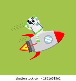 Illustration vector graphic cartoon of cute panda astronaut riding the spaceship. Childish cartoon design suitable for product design of children's books, t-shirt, greeting cards etc