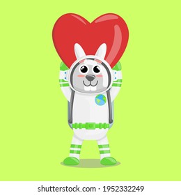 Illustration vector graphic cartoon of cute rabbit astronaut raises a love. Childish cartoon design suitable for product design of children's books, t-shirt, greeting cards etc