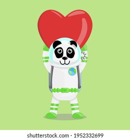 Illustration vector graphic cartoon of cute panda astronaut raises a love. Childish cartoon design suitable for product design of children's books, t-shirt, greeting cards etc