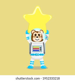 Illustration vector graphic cartoon of cute monkey astronaut raises a star. Childish cartoon design suitable for product design of children's books, t-shirt, greeting cards etc