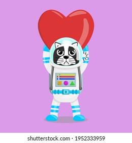Illustration vector graphic cartoon of cute black dog astronaut raises a love. Childish cartoon design suitable for product design of children's books, t-shirt, greeting cards etc