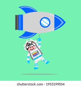 Illustration vector graphic cartoon of cute cow astronaut flying with spaceship balloon. Childish cartoon design suitable for product design of children's books, t-shirt etc
