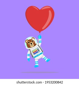 Illustration vector graphic cartoon of cute bear astronaut flying with love balloon. Childish cartoon design suitable for product design of children's books, t-shirt etc