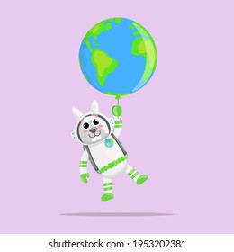 Illustration vector graphic cartoon of cute koala astronaut flying with earth balloon. Childish cartoon design suitable for product design of children's books, t-shirt etc