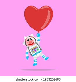 Illustration vector graphic cartoon of cute pig astronaut flying with love balloon. Childish cartoon design suitable for product design of children's books, t-shirt etc
