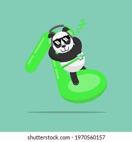 Illustration vector graphic cartoon of cute panda sleeps while listening to music. Childish cartoon design suitable for product design of children's books, t-shirt etc