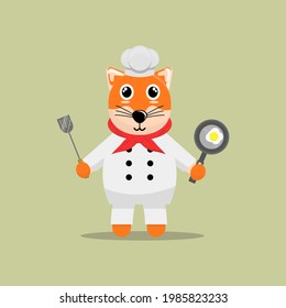 Illustration vector graphic cartoon of cute wolf chef cooking egg. Childish cartoon design suitable for product design of children's books, t-shirt etc