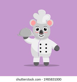 Illustration vector graphic cartoon of cute koala preparing menu dishes. Childish cartoon design suitable for product design of children's books, t-shirt etc