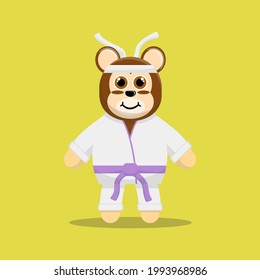 Illustration vector graphic cartoon of cute monkey dressed in karate ready to fight. Childish cartoon design suitable for product design of children's books, t-shirt etc