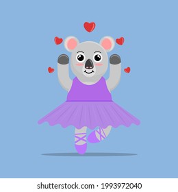 Illustration vector graphic cartoon of cute koala dancing ballet with love. Childish cartoon design suitable for product design of children's books, t-shirt etc