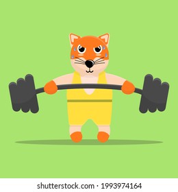 Illustration vector graphic cartoon of cute fox is trying hard to lift a barbell. Childish cartoon design suitable for product design of children's books, t-shirt etc