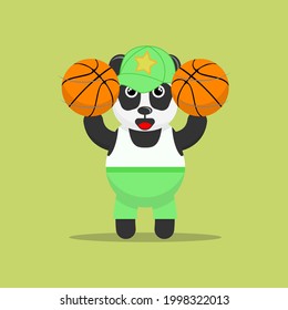 Illustration vector graphic cartoon of cute panda spinning basketballs in both hands. Childish cartoon design suitable for product design of children's books, t-shirt etc