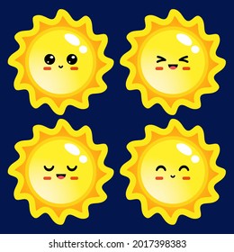 Illustration vector graphic of Cartoon Cute Sun Emoticon Avatar Face Positive Emotions Set Stock Vector. Perfect for children books cover, children book illustration,game illustrations, game asset,etc