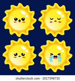 Illustration vector graphic of Cartoon Cute Sun Emoticon Avatar Face Negative Emotions Set Stock Vector.Perfect for children books cover, children book illustration,game illustrations,